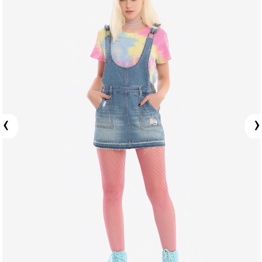 DISTRESSED DENIM SKIRTALL OVERALLS